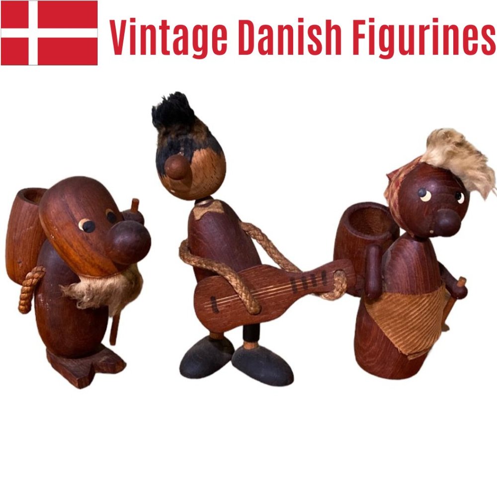 3 Vintage Danish Wood Figurines